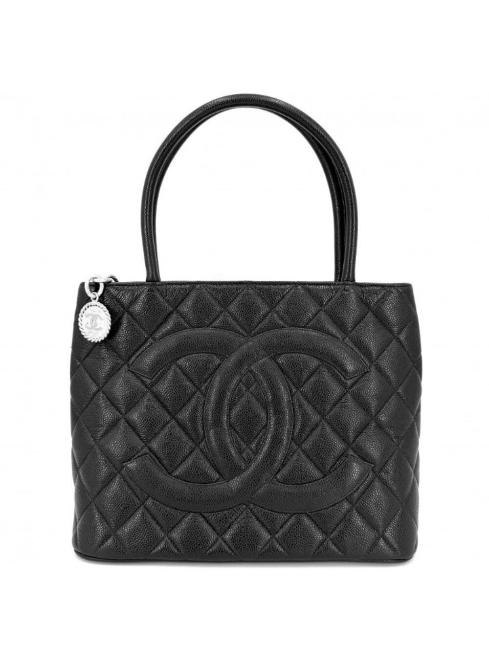 Chanel Handbag Quilted Reissue Tote CC Logo Shoulder Caviar Leather Black Silver